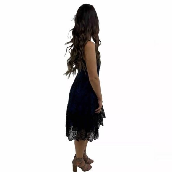 NWT Moulinette Soeurs X Anthropologie Blue & Black Lace Sleeveless A-Line Dress - Picture 9 of 16
